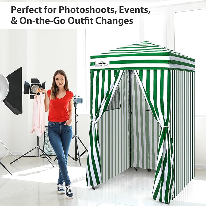 EAGLE PEAK Flex Ultra Compact 4x4 Pop-up Canopy, Sun Shelter, Changing Room, Portable Privacy Canopy Cabana for Pool, Fashion Photoshoots, or Camping, Green/White