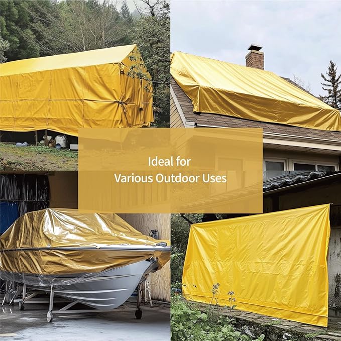 GUARD SHIELD Tarp 10x12 Feet Waterproof Yellow/Silver Tarps 8Mil Multi Purpose UV Resistant Cover for Outdoor,Camping,Tent,Boats