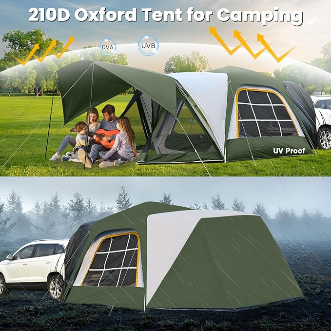SUV Tent Attachment for Camping, Car Tents for SUV Tailgate Tents with Screen Room & Awning,Easy Set Up Car Camping Pop Up Tent - ArmyGreen