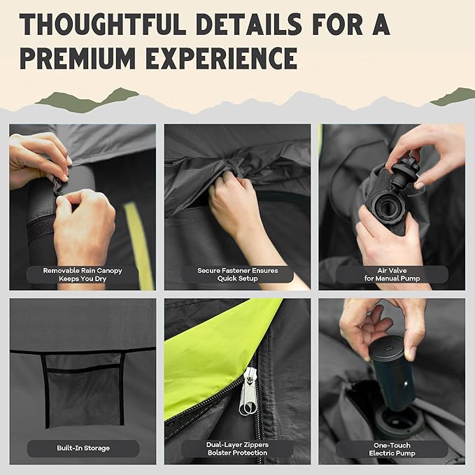CloudCamp Inflatable Tents for Camping- 6 People Waterproof Oxford Fabric(210D), Quick Setup Air Tent with Manual & Battery Pump, UV Protection, 4-Season Inflatable Tent