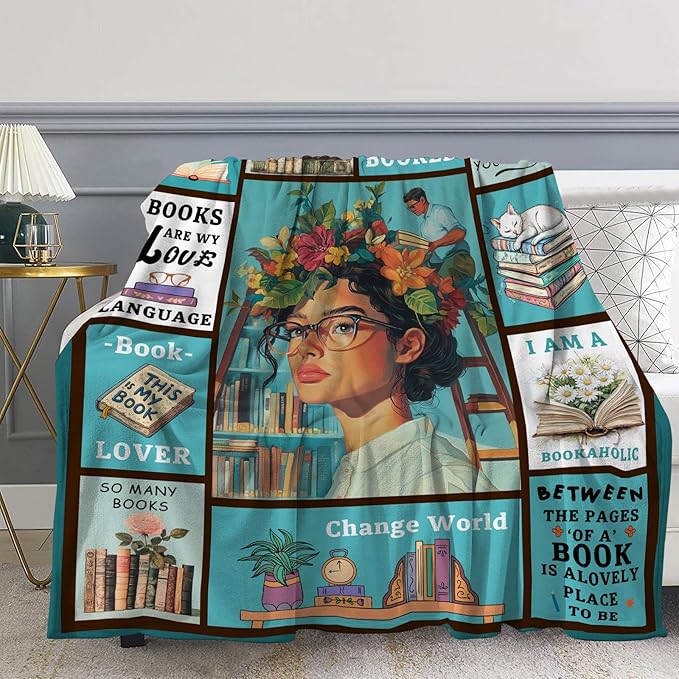 Book Lovers Gifts, Gifts for Readers, Book Club Librarian Bookworm Bookish Reading Throw Blanket 60" X 50"