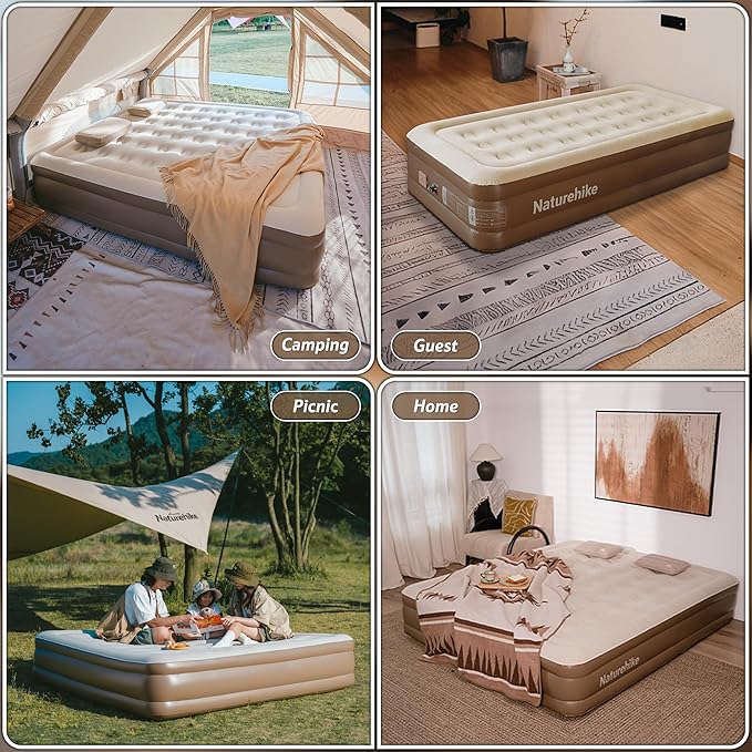 Naturehike Air Mattress Queen with Built in Pump, 15" Raise Blow Up Luxury Mattress, Fast 2Mins Portable Colchone Inflable Mattress, Cordless Air Bed for Home & Camping