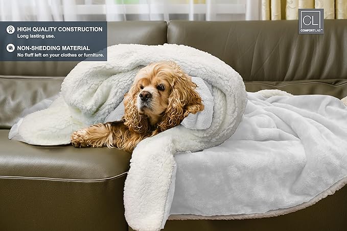 Comfort Lab Reversible Flannel Sherpa Blanket - Elegant Fluffy Bed Blankets for Bedroom and Home Decor - Anti Pilling Non Shedding Cozy & Warm Fleece Cover - Twin/Twin XL (66" x 90") - White