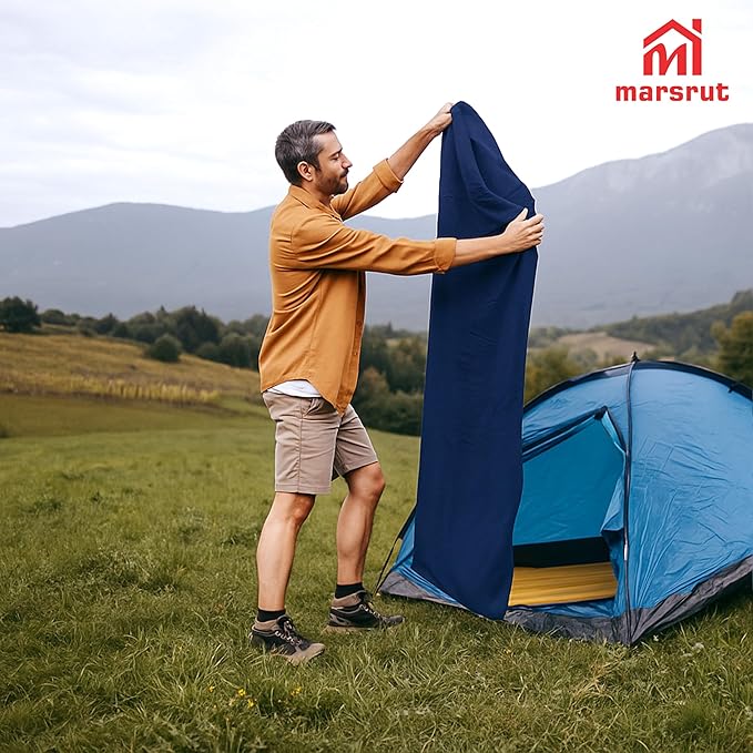 Fleece Sleeping Bag Liner for Cold Weather, 75 x 31 In, Insert Liner for Travel Sheet Sleep Sack with Zipper, Thin Camping Pad, Warmth Lightweight Thermal Blanket for Winter Outdoor Adults Unisex Blue