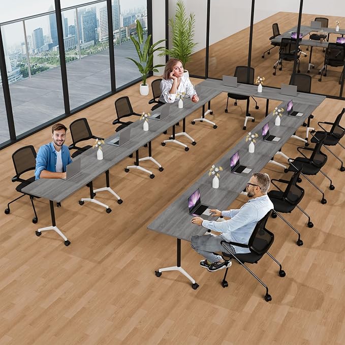 2Packs 55.1 Inch Folding Conference Table Space-Saving 4.59 Ft Training Classroom Table,Heavy-Duty Meeting Table for Office Events,Easy Storage Design, Rectangular Table with Durable Legs Gray
