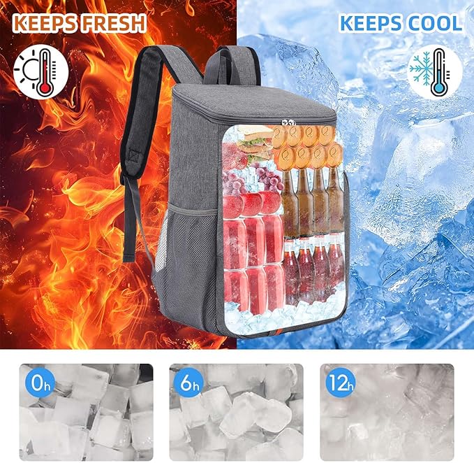 Camping Cooler Backpack 25 Cans, Leak Proof Insulated Thermal Bag, Beach Travel Picnic Lunch Backpack for Men Women