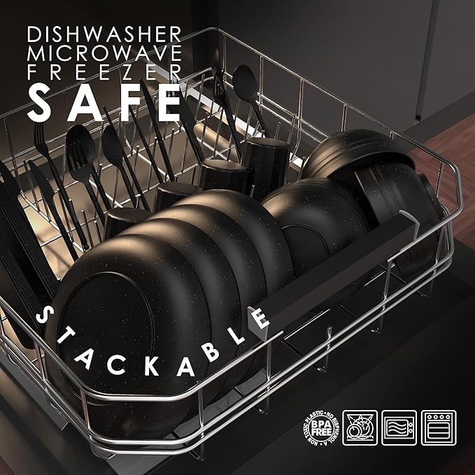 Wheat Straw Dinnerware Sets For 4 - Alternate To Black Plastic Dishes - Dishwasher Microwave Safe Plates And Bowls Sets - Unbreakable Wheat Straw Plates And Bowls - Camping Dishes