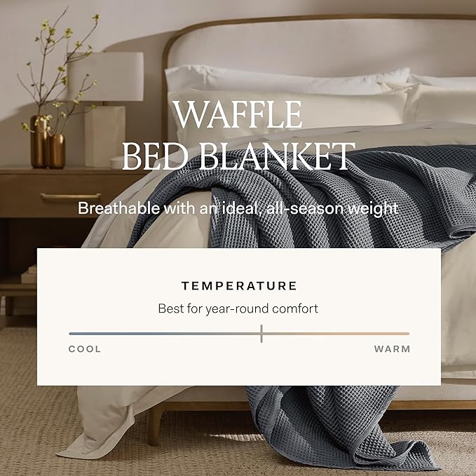 BOLL & BRANCH Waffle Bed Blanket - Full/Queen, Shore - Luxury 100% Organic Cotton - Soft, Lightweight and Breathable - Textured Waffle Weave Design
