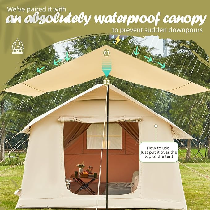 EROMMY 4/6/8/12 Person Inflatable Tent with Skylight, 4 Season Blow Up Tents with Hand Pump for Outdoor Camping & Hiking, Easy Set-up Windproof Sunproof Waterproof