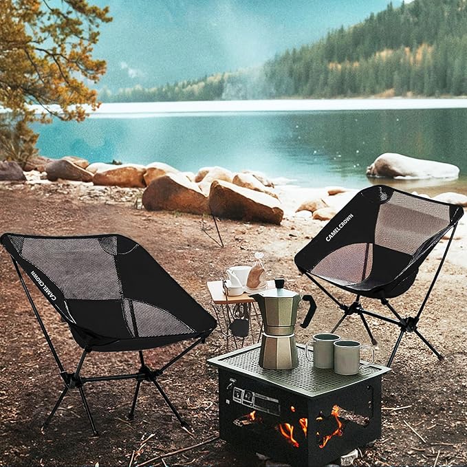 CAMEL CROWN Portable Camping Chair Lightweight Compact Folding Chair Mesh for Outdoor Camp Travel Beach Picnic Festival Hiking Backpacking Black