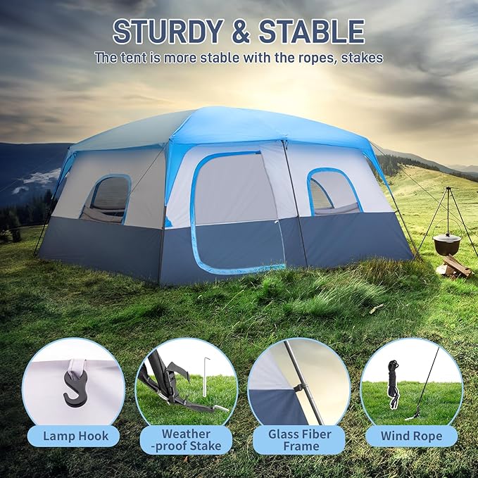 Outvita 8/10 Person Camping Tent, Large 2 Room Family Tent with Weatherproof Instant Cabin Shelter with Rainfly & Carry Bag for Backpacking Hiking Car Traveling…