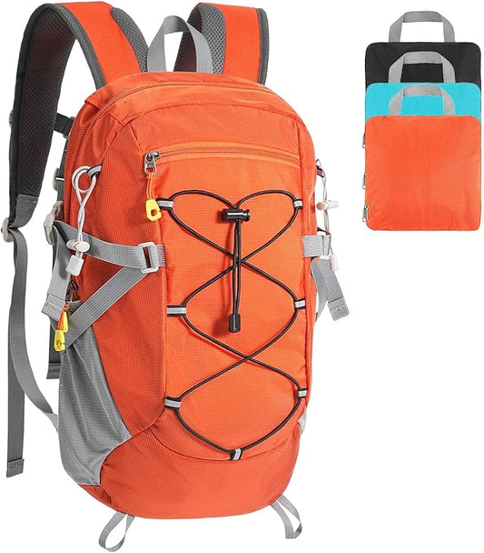 20L Hiking Backpack Lightweight Packable Hiking Daypack, Foldable Small Travel Outdoor Camping Shoulder Bag with Wet Dry Separation (Orange Red)