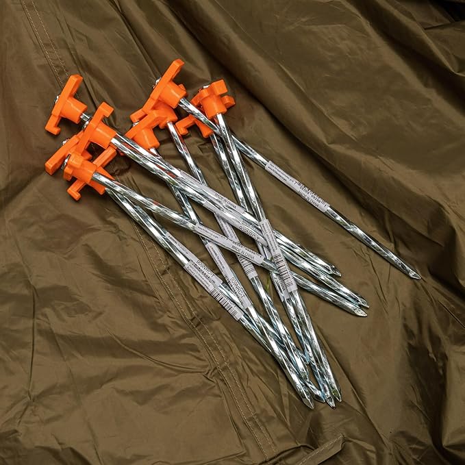 ASR Outdoor Heavy Duty Steel Tent Stake Replacement Camping Tent Pegs (Orange, 4 Pack)