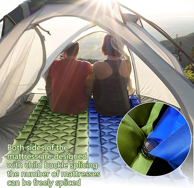 ONTYZZ Sleeping Pad Ultralight Inflatable Sleeping Pad with Built-in Foot Pump Upgraded Durable Compact Camping Air Pad for Hiking Traveling, Green
