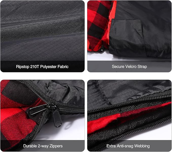 REDCAMP Cotton Double Sleeping Bag for Adults, 2 Person Cold Weather Queen Size Flannel Sleeping Bags for Camping, Black/Navy Blue