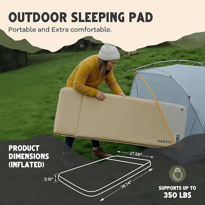WanderMate - Self-Inflating Camping Sleeping Pad - Inflatable Camping Mattress for Car, Backpacking, and Tent - Durable 3.15-Inch Memory Foam and Air Support