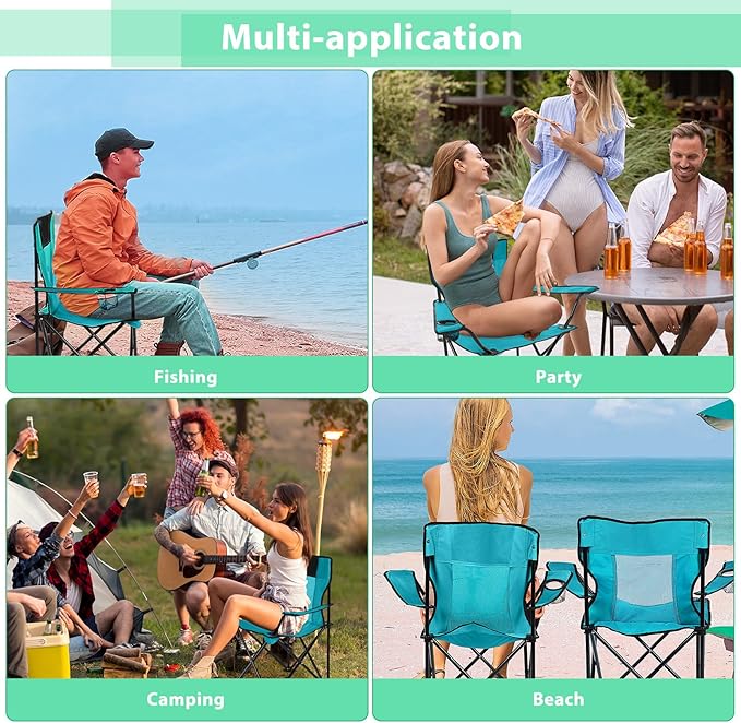 Shellwei 2 PCS Folding Camping Chair with Cupholder and Carry Bag Regular Size Colorful Breathable Portable Lightweight Lawn Chair with Side Pocket for Fishing Hiking Beach Outdoor Activity