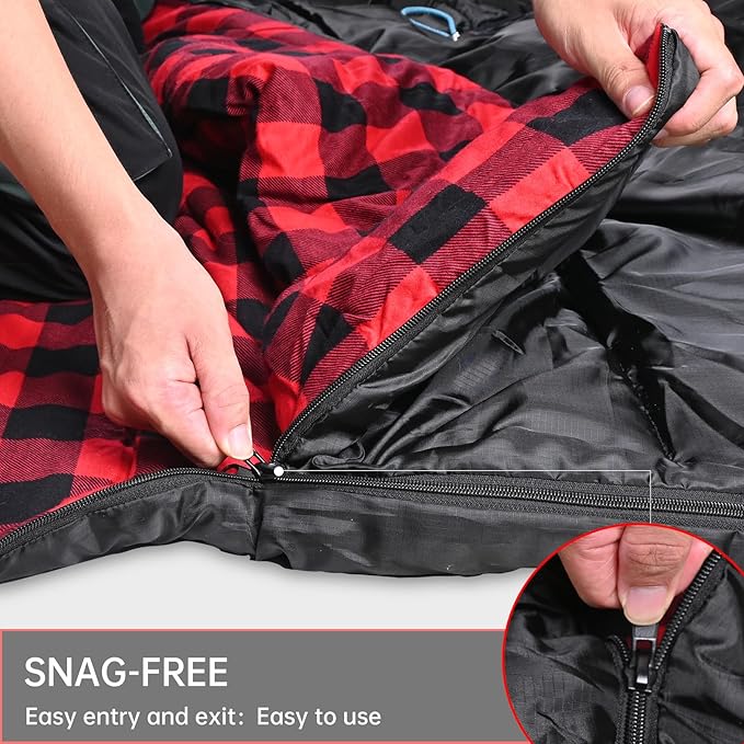 Double Sleeping Bag Cotton Flannel for Camping, Backpacking Or Hiking. Waterproof Queen Size Two Person Sleeping Bags for Adults Or Teens. Lightweight with Compression Sack