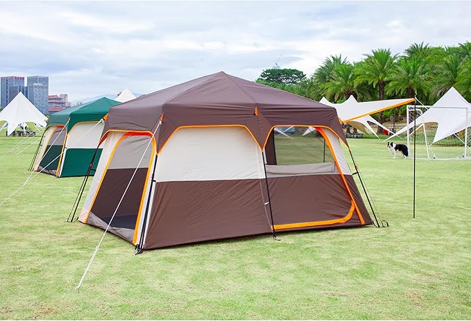 KTT Extra Large Tent 6-10-12-14 Person(Style-B),Family Cabin Tents,2 Rooms,3 Doors and 3 Windows with Mesh,Straight Wall,Waterproof,Double Layer,Big Tent for Outdoor,Picnic,Camping,Family Gathering