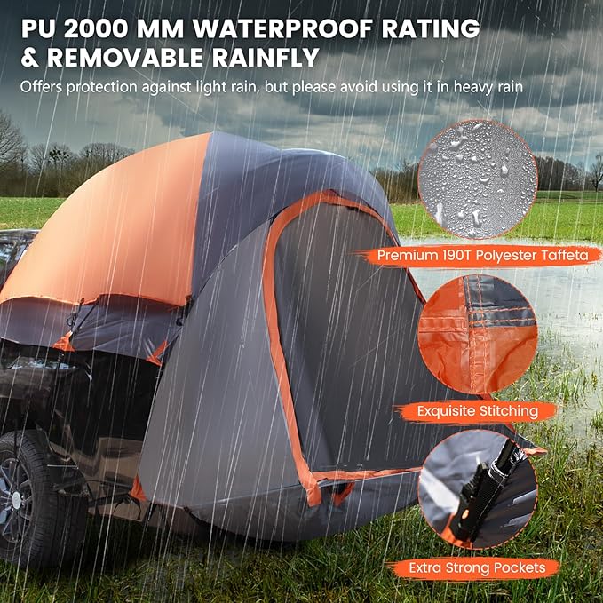 Tangkula Pickup Truck Tent for 2-Person, 5 FT Truck Bed Tent Mid Size W/Removable Rainfly, Carry Bag, Sky View Vent, PU 2000 MM Waterproof Double-Layer Car Bed Camp Tent, Outdoor Portable Tent