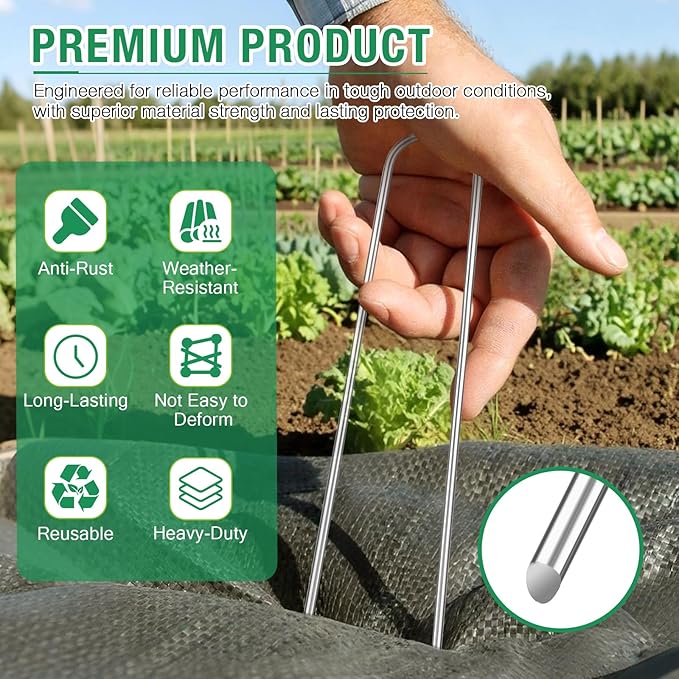 8 Gauge Landscape Staples, FUIJOL 12 Inch Heavy Duty U-Shaped Landscape Stakes, 100 Pack Galvanized Garden Staples for Weed Barrier Stakes, Ground Cover, Irrigation Tubing, Fence (100)