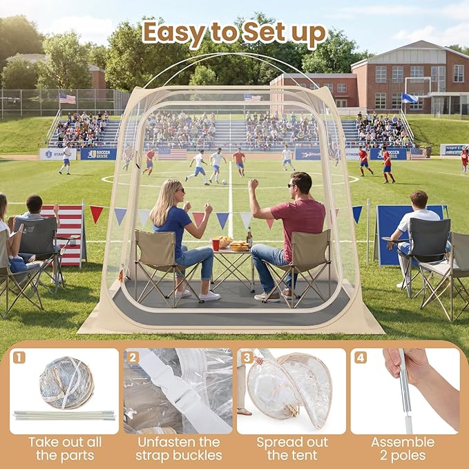 Goplus All Weather Pod Sports Tent for 2-4 People, 7 x 7 FT Easy Setup Clear Bubble Tent with Floor Mat, Camping Sun Shelter for Fishing, Portable Outdoor Screen House with Carrying Bag