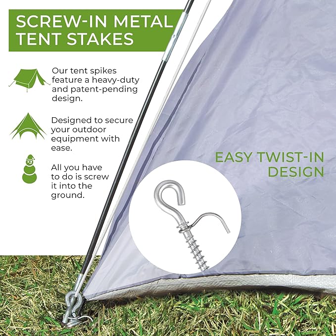 Haute Decor Prime Stakes, Heavy Duty 5 inch Twist-in Metal Yard Stakes - Tent Stakes, Ground Anchors - Pack of 4 Stainless Steel Ground Stakes