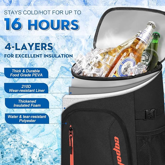 Capolo Cooler Backpack for Men Women Insulated Backpack Cooler Leak Proof Thermal Bag Beverage Soft Cooler Bag Lunch Backpack for Camping 30/45 Cans