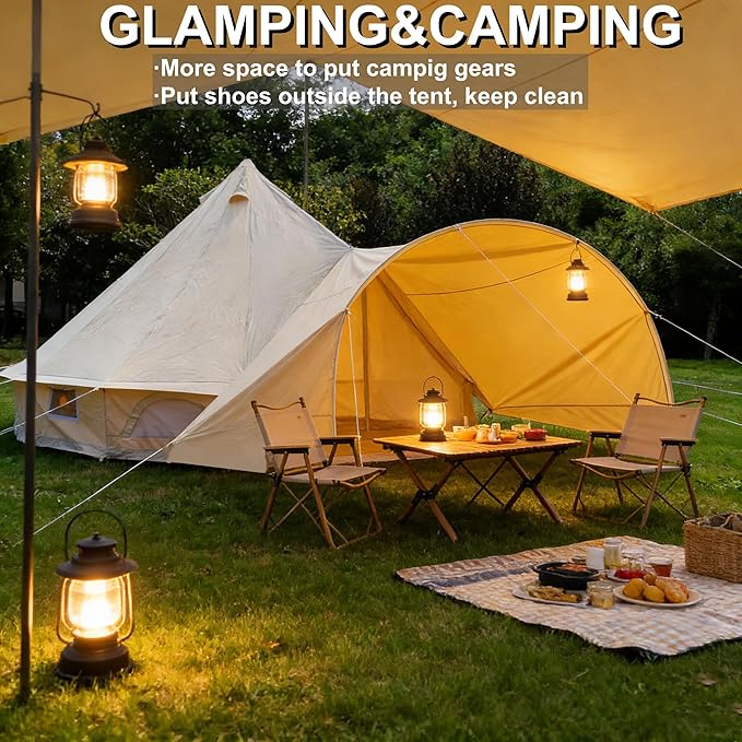 DANCHEL OUTDOOR Waterproof Bell Tent Awning, 4 Season Camping Tarp – Portable Canopy Cover with Poles, Lightweight Glamping Accessories, Rectangle