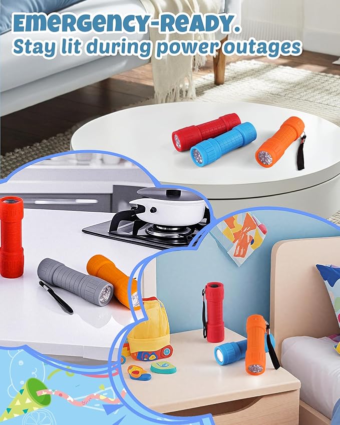 EverBrite 9-LED Flashlight 6-Pack Impact Handheld Torch Assorted Colors with Lanyard 3AAA Battery Included (Hurricane Supplies, Camping, Hiking, Emergency, Hunting)