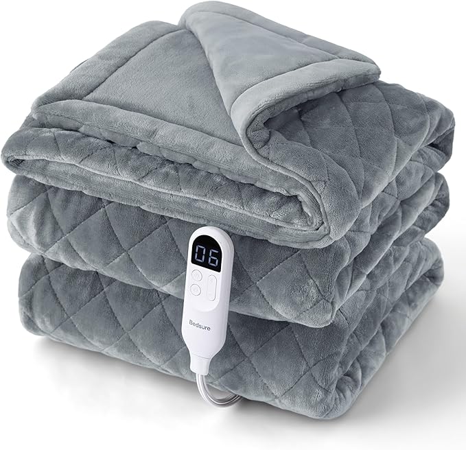 Bedsure Electric Blanket Twin - Quilted Heated Blanket Twin Size, Soft Flannel Thick Heating Blanket with 10 Time Settings & 6 Heat Settings, Warm Gifts for Women Men (62x84 inches, Formal Gray)