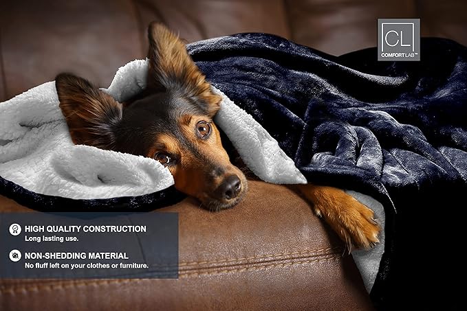 Comfort Lab Reversible Flannel Sherpa Throw Blanket - Elegant Fluffy Throw Blankets for Couch and Home Decor - Anti Pilling Non Shedding Cozy & Warm Fleece Throws - Kids/Pet (40" x 50") - Navy