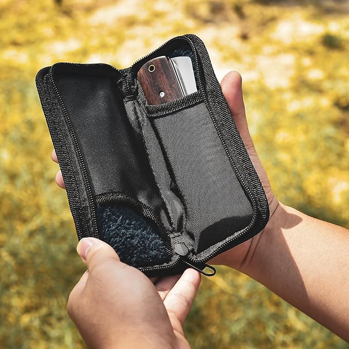 Folding Chef Knife with Nylon Pouch 4.8" Sharp 440A Stainless Steel Blade Wooden Handle Pocket Foldable Japanese Style Kitchen Knife for Outdoor Camping Cooking