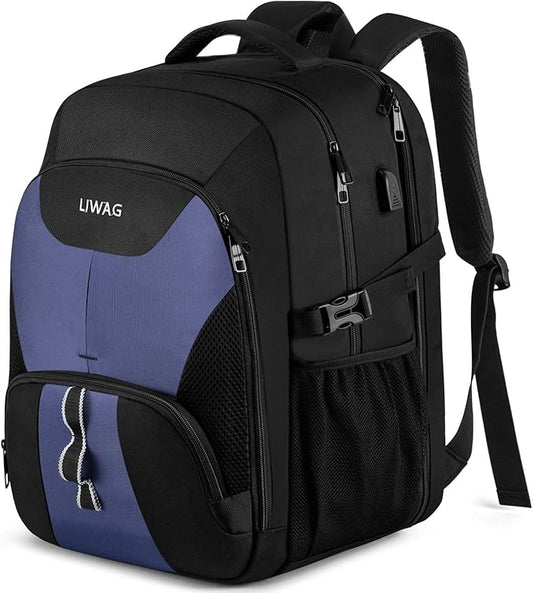 LIWAG Extra Large Business Travel Backpack, Anti Theft Water Resistant College Backpack Computer Bag Fits 17.3Inch Laptop Notebook, Blue