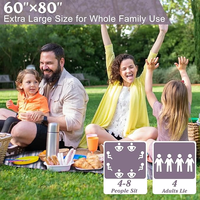 Large Picnic Mat, Outdoor Camping Mat, Tent Mate. Easy to Carry and Store, Water-Resistant, Dust-Proof Sand-Proof, Machine Washable. Thickened. For Picnics, Lawns, Concerts, Outdoor Adventures.