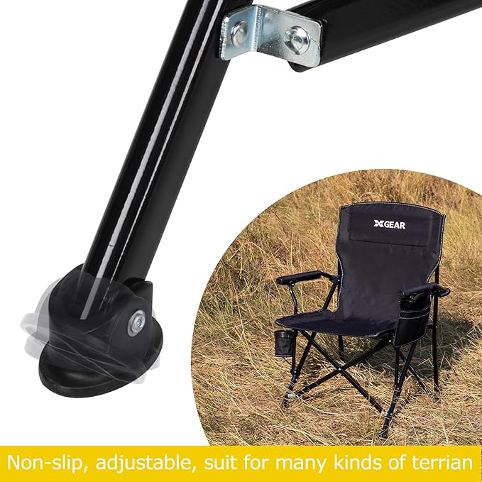 XGEAR Camping Chair with Padded Hard Armrest, Sturdy Folding Camp Chair with Cup Holder, Storage Pockets Carry Bag Included, Support to 400 lbs