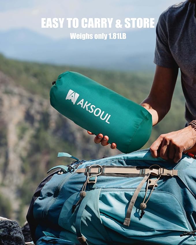 AKSOUL Camping Sleeping Pad with Pillow: Extra Thick 3.9 inch Ultralight Self Inflating Air Mat, Compact Lightweight Insulated Inflatable Sleep Mattress for Backpacking, Camp, Hiking, Tent