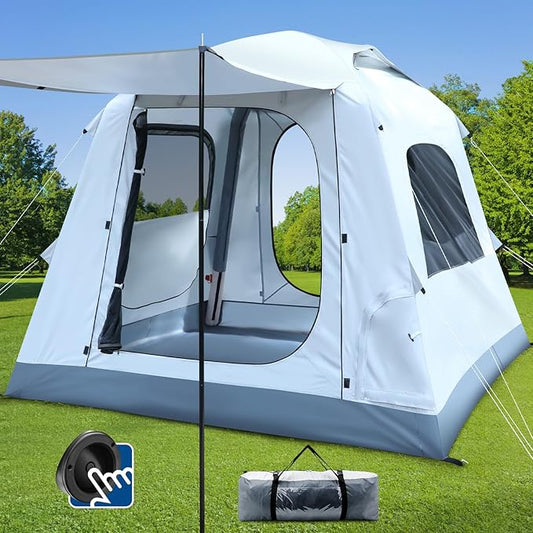 Quick Inflatable Camping Tent 3-4 Person Glamping Outdoor Air Blow Up Tents, Easy Set up,Rainfly & Waterproof Inflatable House Tent for Adults