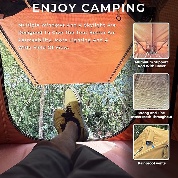 Rooftop Tent for SUV & Truck Camping, Soft Shell Roof Top Tent, Quick-Setup Design with Telescopic Ladder and LED Lighting for 2-3 Person Family Adventures
