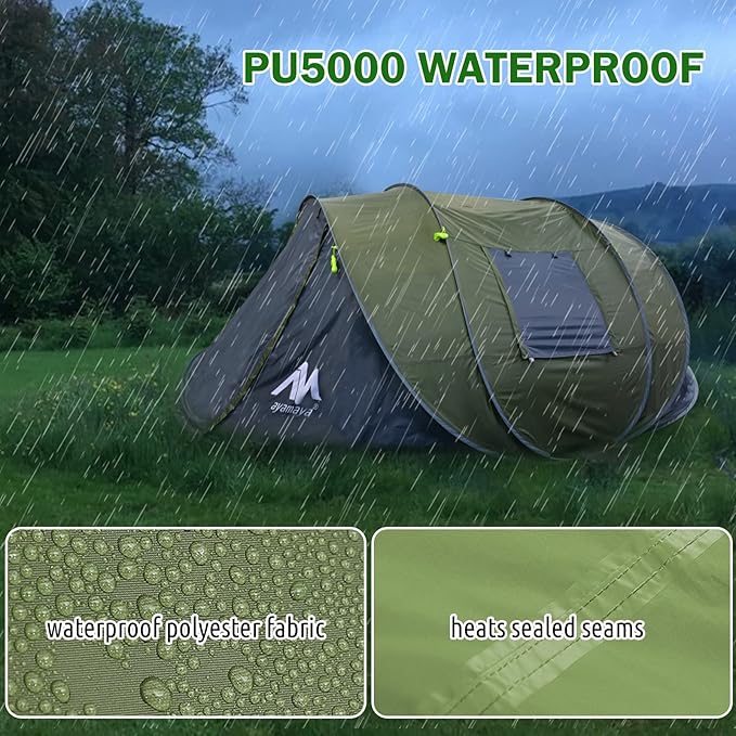 6 Person Easy Pop Up Tents for Camping - AYAMAYA Double Layer Waterproof Instant Tent with Vestibule & Porch, Large Size Family Tent Automatic Setup for 4-6 People Camping Hiking (Poles Included)