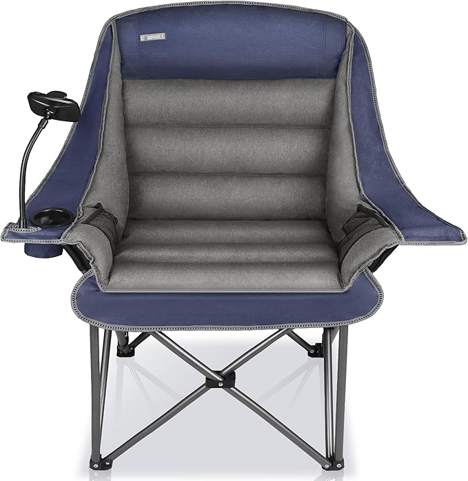 Camping Chairs for Adults-Oversized Extra Large Lawn Chair,Folding Comfy Padded Chair w/Phone Holder,Side Pocket,Cup Holder for Outdoor,Wide&Thick,Heavy Duty 400Lbs,Blue