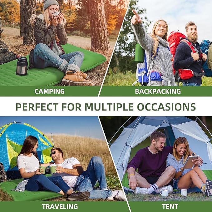 Compact Backpacking Sleeping Mat with 5-Inch Thickness and Built-in Pillow