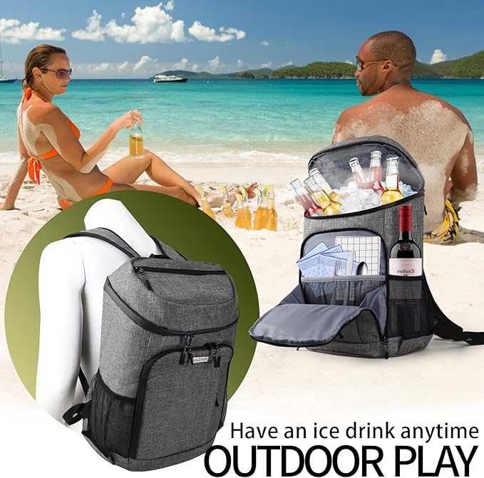 BAGLHER Lightweight Insulated Cooler Backpack - 30 Cans, Leak-Proof for Lunch, Picnic, Hiking, Camping Trips