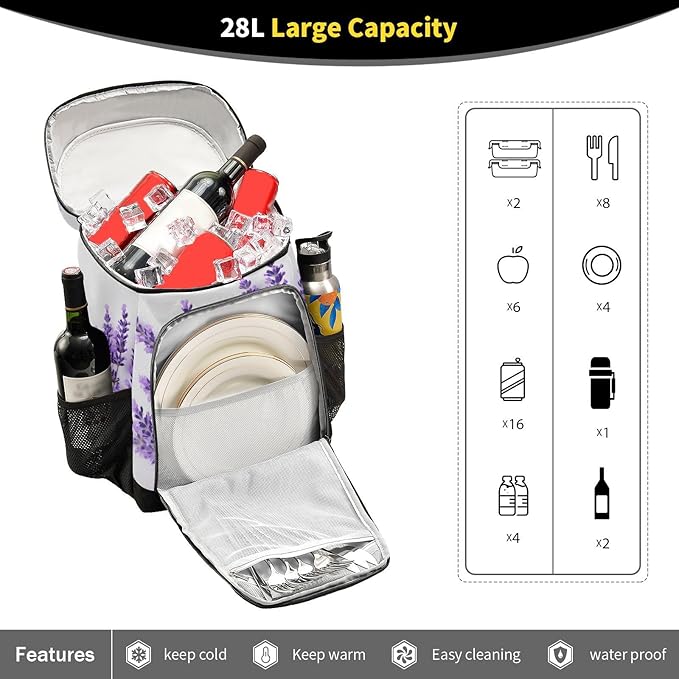 YETTASBIN Leakproof 36 Cans Cooler Backpack for Men Women - Lavender Insulated Backpack Cooler Large Capacity Waterproof Lunch Bag for Hiking, Camping, Beach, Fishing, Work