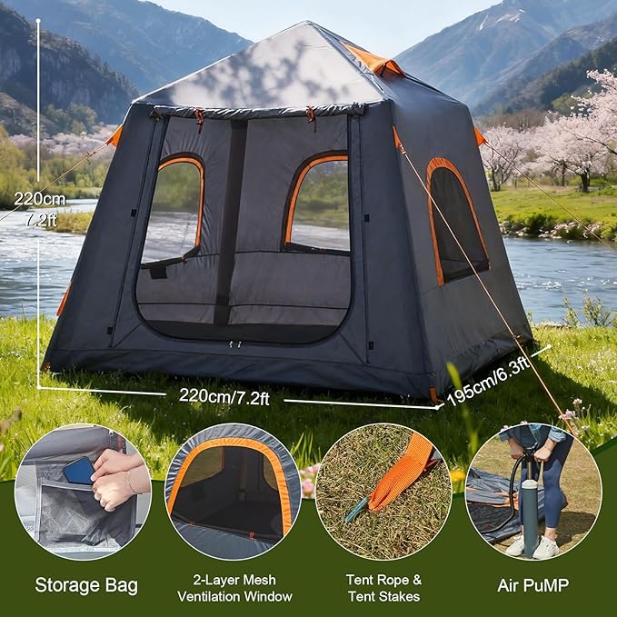 Inflatable Tents for Camping,Easy Blow Up Tent with Hand Pump,4 Seasons Waterproof Air Inflatable Camping Tent House for Family Weekend Camping