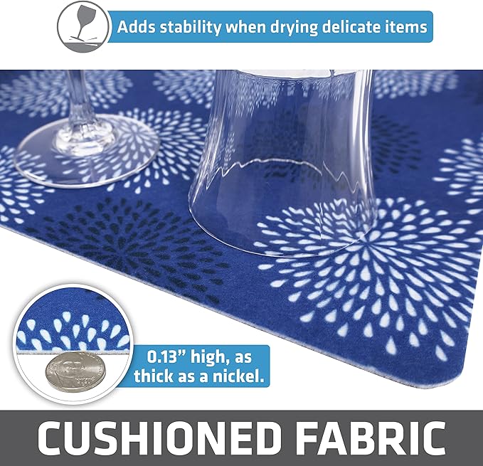 Drymate Premium Luxury Shelf & Drawer Liner, Thick Cushioned Fabric, Non-Adhesive, Absorbent, Waterproof, Slip-Resistant, Liners for Kitchen Cabinets, Cupboards (USA Made)(12”x59”)(2-Pack)(GoodBlue)