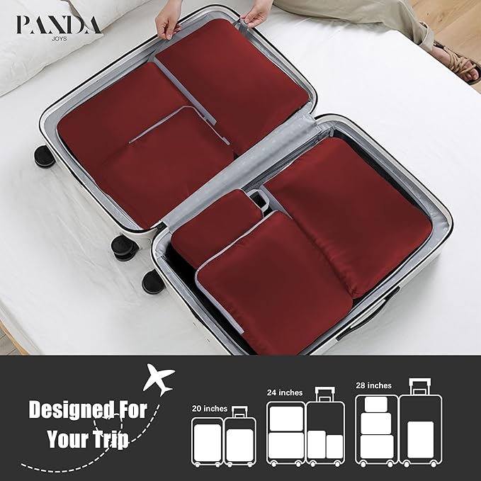 4 Set Compression Packing Cubes Travel - Travel Accessories Expandable Packing Organizers for Carry On - Essentials Luggage Bags - Burgundy