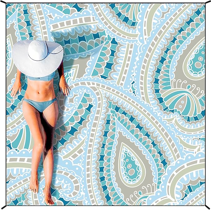 Beach Blanket Waterproof Sandproof Extra Large Beach Mat 79" X 83"/120"x108"for 1-8 Adults Quick Drying Durable Outdoor Picnic Mat for Beach Travel Camping Hiking