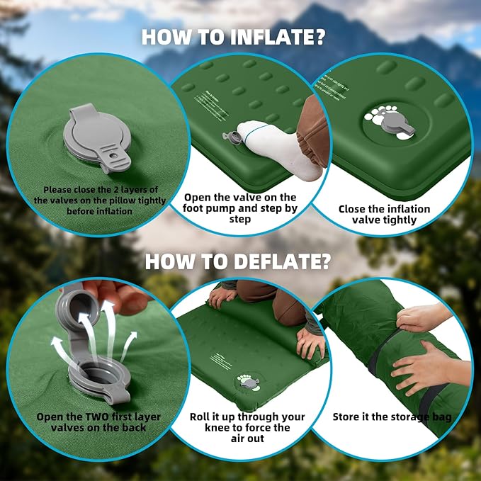 KASIMO Memory Sleeping Pad for Camping, 3" Compact Ultra-Thick Foam Sleeping Mats with Pillow, 9.5 R-Value Insulated Camping Mattress Pad or Car Travel Backpacking Tent,Home