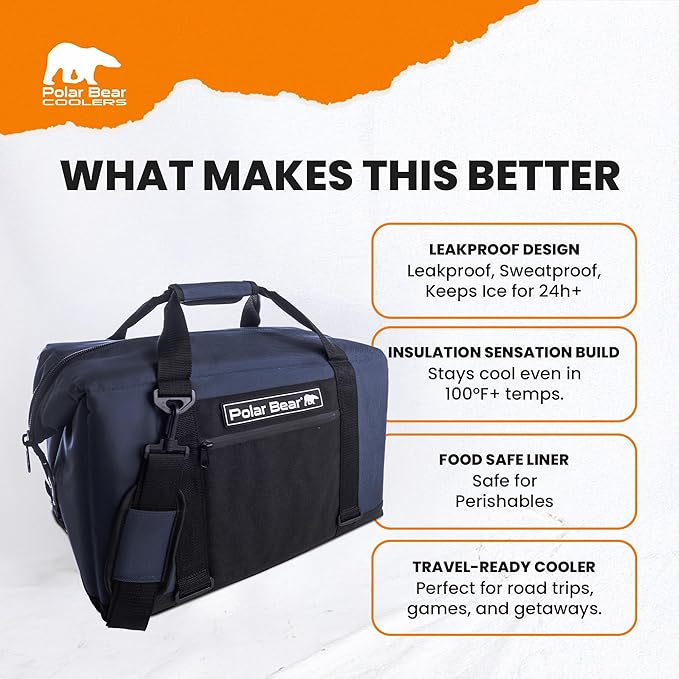 Polar Bear Coolers - Original Soft Cooler Bag - Insulated Leak Proof Beach Cooler Bag, Small Thermal Bags for Travel - Heavy Duty & Portable - Sweat Proof Picnic Carrier - Nylon